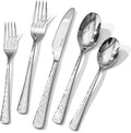 KINGSTONE Hammered Silverware Set 40-Piece Flatware Set 18/10 Stainless Steel Premium Cutlery with Unique Ripple Handles Design Mirror Polished - Dishwasher Safe