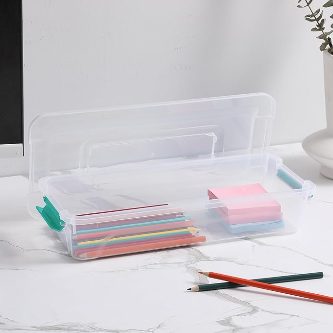 Clear Plastic Storage Bins with Lids Stackable Storage Box for Crafts Supplies (Small 8Pack Green)