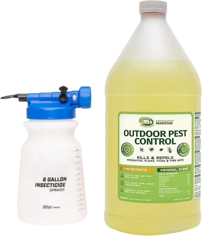 Mosquito Magician Hose End Sprayer with 1 Gallon Liquid Concentrate – Outdoor Mosquito Killer Flea Yard Spray Fire Ant Control Safe for People &amp Pets Mosquito Repellent for Lawn Patio &amp P