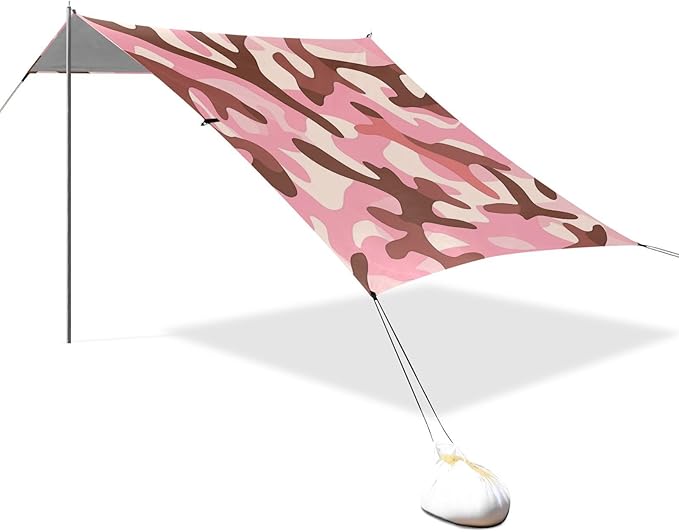 Coral Pink Beach Tent &amp Canopy UPF50 Water-Resistant Large Sun Shelter with Sand Shovel for Camping Trips Fishing Backyard Fun or Picnics