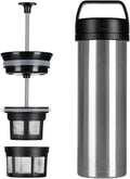 ESPRO Go P0 Ultralight French Press Coffee Maker for Travel Vacuum Insulated Stainless Steel 16 Ounces Brushed Stainless Steel