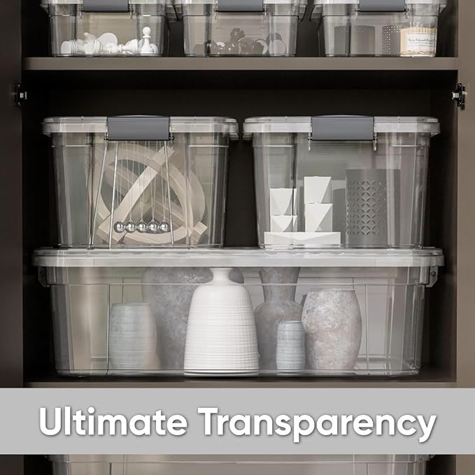 Superio Clear Storage Boxes with Lids 8.75 Quart Plastic Container Bins for Organizing Stackable Crates BPA Free Non Toxic Odor Free Organizers for Home Office and Dorm 6 Pack