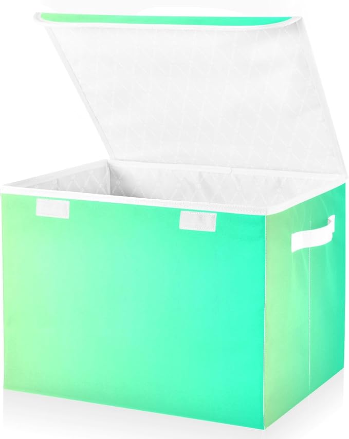 Green Gradient Storage Boxes with Lids Collapsible Bed Storage Large Stackable Storage for Home Studyroom Dormroom
