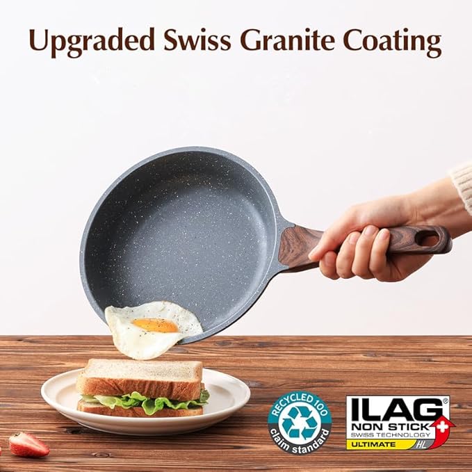 SENSARTE Nonstick Frying Pan Skillet with Lid Omelet Pan with Cover Healthy Cooking Chef's Pan Kitchen Cooking Pan Free of Intentionally Added PFOA/PFOS (12.5inch + Glass Lid)