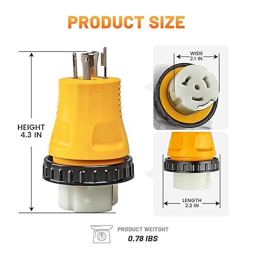 MECMO NEMA L14-30P to SS2-50R RV Marine Power Generator Adapter 30A 4 Prong Twist Lock Generator L14-30P Male to 50A Marine Shore Power SS2-50R Female with Locking Ring 125V/250V