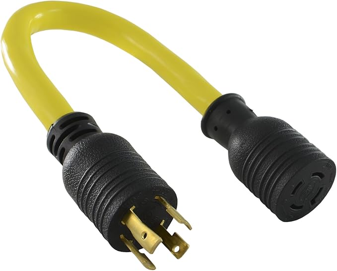 Conntek PL1430L1420 30-Amp 125/250-volt Model L14-30P Locking Plug for Model L14-20R 20-Amp 125/250-volt Locking Female Connector Adapter Cord Yellow with Black