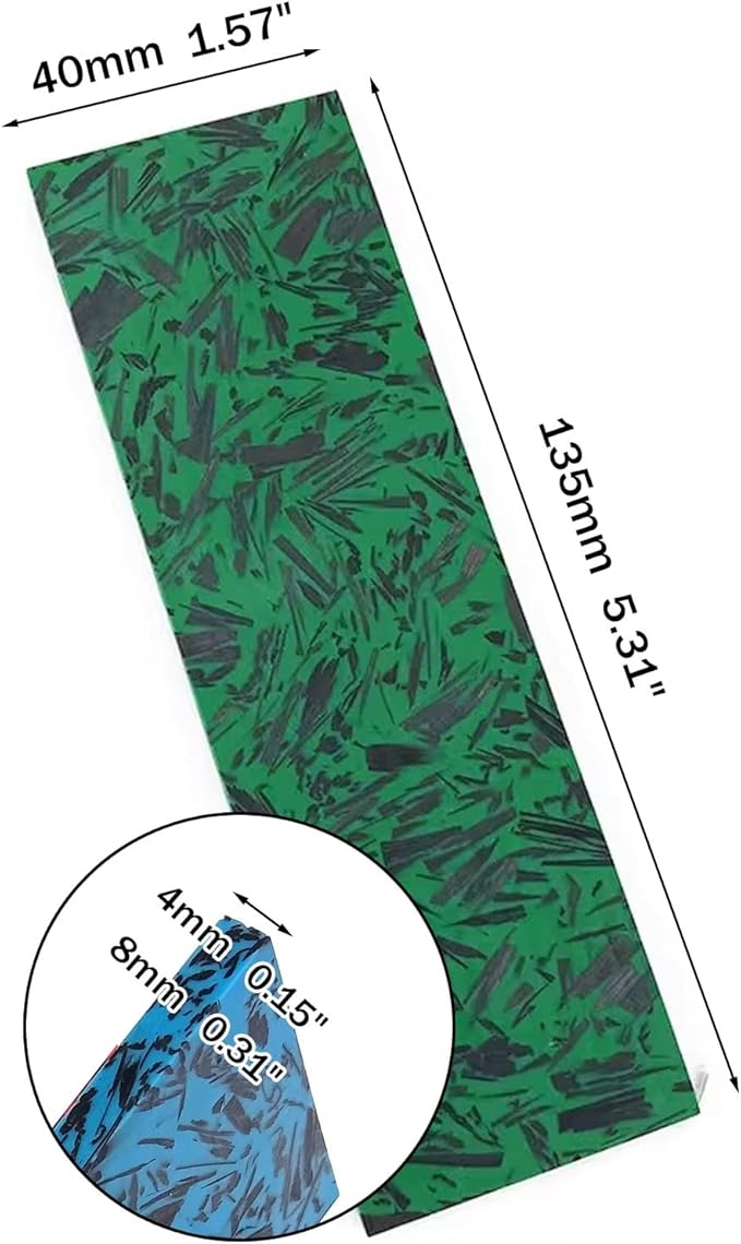 Blade handle scales are blank resin material 4-piece set DIY hand carved crushed carbon marble colored texture material(Green135x40x4mm)
