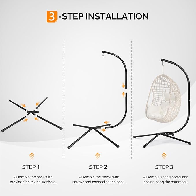 ONCLOUD Hanging Chair Stand Only Elegant Solid Steel Hammock Chair Stand C Frame Swing Stand for Egg Chairs Macrame Hanging Chairs Weatherproof Steel Hammock Stand for Indoor Outdoor