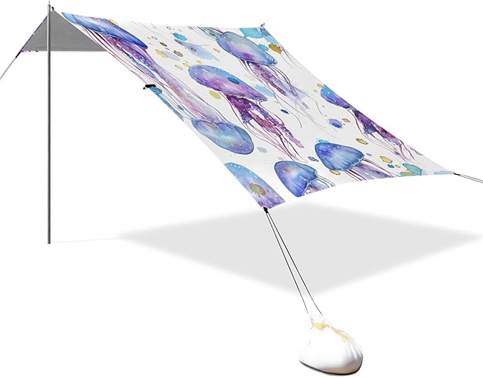 ALAZA Blue Jellyfish Watercolor Beach Tent Sun Shelter Portable Canopy Sunshade for Outdoor Camping Picnics Backyard Fun 10x9 ft