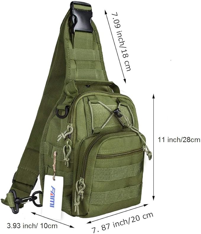 FAMI Outdoor Tactical Bag Backpack Military Sport Bag Pack Sling Shoulder Backpack Tactical Satchel for Every Day Carry (Army Green 2 Packs)