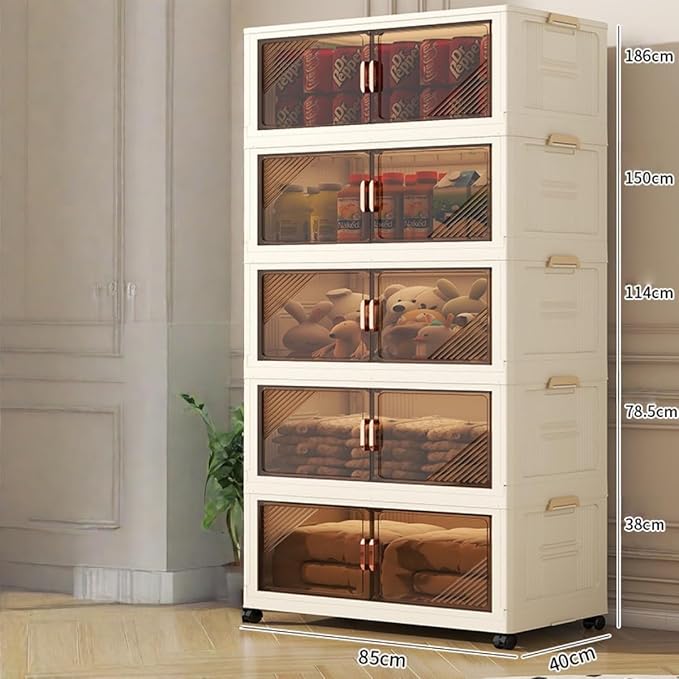 Storage Bins Stackable Folding Plastic Storage Containers with Clear Lids Multi Layer Organizer for Home Dorm Office Closet Bedroom Living Room
