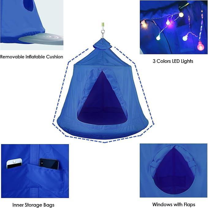 AthLike X-Shaped Hanging Tree Tent w/Swing ChairHammock Chair Stand Canopy w/Steel FrameIndoor Outdoor Egg Basket Patio Seat w/Adjustable Solid StandBedroom Porch Balcony Garden 330lb (Blue)
