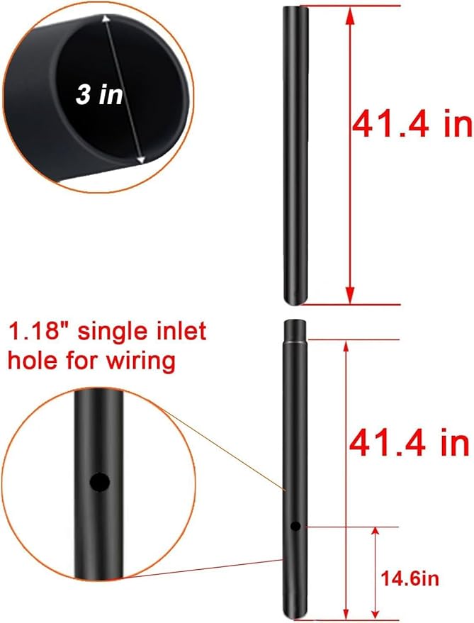 Accessory Outdoor Light Post Steel 3 x 84 for Exterior House Porch Patio Deck - Black