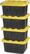 BLACK &amp YELLOW 5-Gallon Heavy Duty Storage Bins with Lids Stackable Plastic Storage Bins with Weather-Resistant Design Home Organization 4-Pack