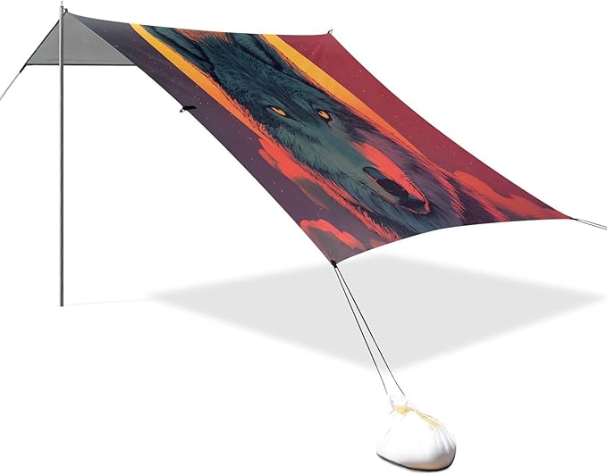 Sunset Wolf Beach Tent Sun Shelter Set UPF50+ UV Protection 10.5 x 9.19 FT Camping Shade Canopy with Sandbags Sand Anchors Carrying Bag and Others