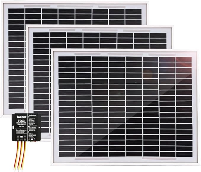 TOPENS TSP30W Solar Panel 30-Watt 24V Monocrystalline Solar Panel Battery Charging Controller Kit for Gate Opener Boat Yacht RV Caravan Golf car Street lamp Garden Light and Farm Equipment