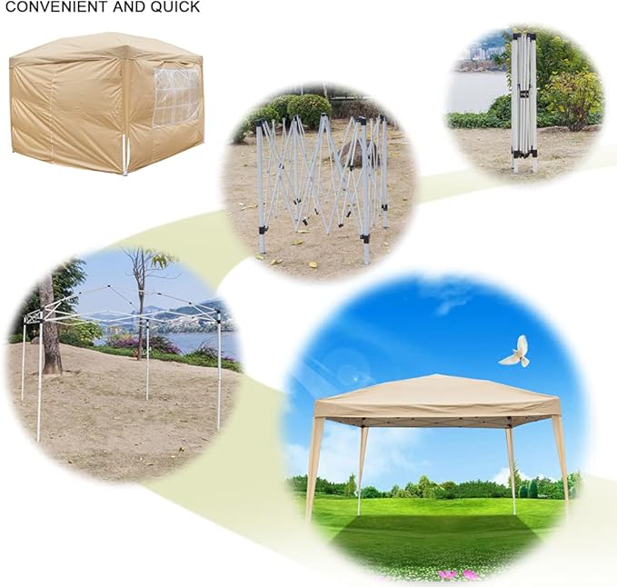 JHshop 10x10ft Canopy Tent Compact Portable Sun Shelter for Beach SportsLightweight Canopy Portable Outdoor Canopy Tent GazeboTent Camping Sun Shelter-Party Tent Easy to Set up (Khaki)