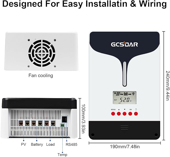 60A MPPT Solar Charge Controller 12V/24V/48V Lead Acid and Lithium Battery auto Max PV 150Vdc(WiFi Adaptor Included)