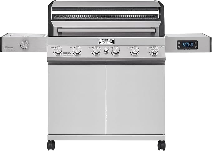 Monument Grills 6+1 Convertible Natural Gas Smart bbq Grill 6 Burners &amp 1 Side Burner Stainless Steel Denali 605 with Smart Technology Knob Controls (Without Conversion Kit)