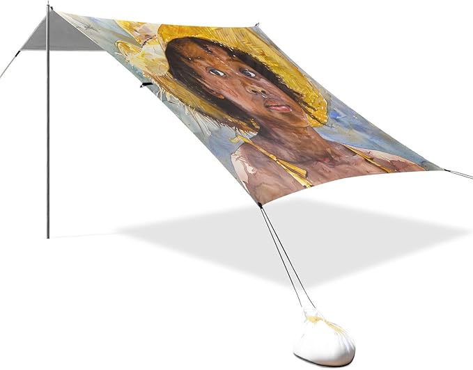 ALAZA Watercolour African American Beach Tent Sun Shelter UPF50+ Protection Beach Shade Canopy w/ 4 Sandbags for Outdoor Camping Fishing Backyard Fun Picnic 10x9 ft