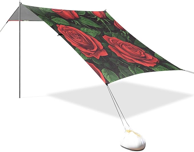 ALAZA Red Rose Flowers Beach Tent Sun Shelter UPF50+ Protection Beach Shade Canopy w/ 4 Sandbags for Outdoor Camping Fishing Backyard Fun Picnic 10x9 ft