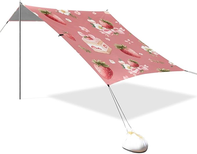 ALAZA Strawberry Cake Bow Pattern Beach Tent Sun Shelter Portable Canopy Sunshade for Outdoor Camping Picnics Backyard Fun 10x9 ft