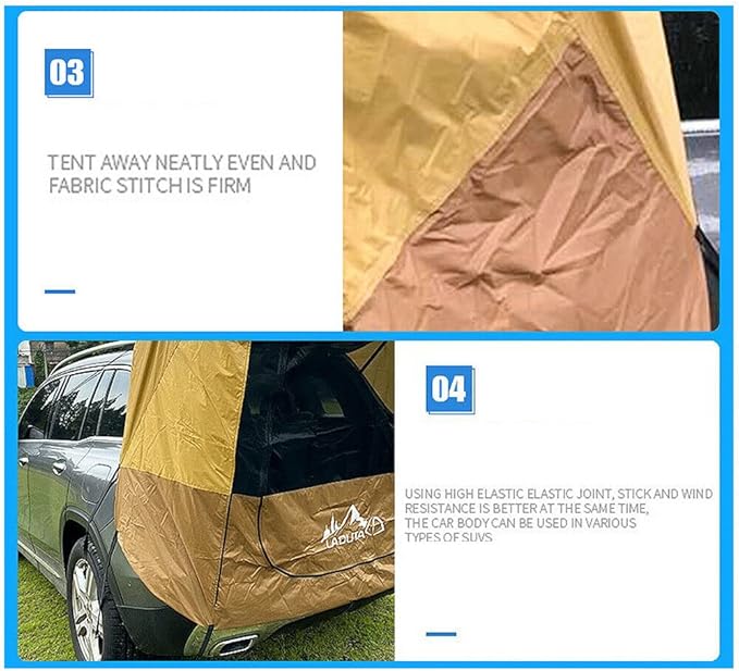 Car Trunk SUV Awning Sun Shelter Camping SUV Rear Tent with Windproof Rope Portable Tent Car Canopy Tailgate Tents for Minivan Hatchback Family Outdoor Travel(Brown)