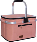 LIQING 35L Large Picnic Basket 2 Layers of Internal Pockets Leak-Proof and Insulated Folding with Internal Support for enhansed Stability Wedding Gifts for Couple(Salmon Color)