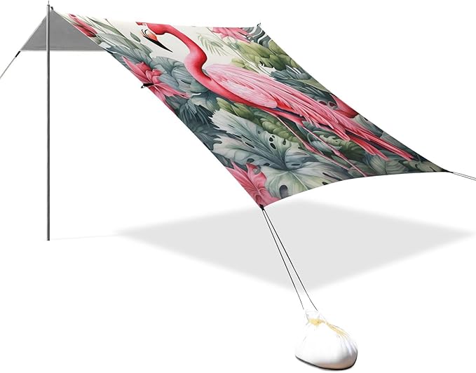 ALAZA Flamingo and Leaves Beach Tent Sun Shelter Portable Canopy Sunshade for Outdoor Camping Picnics Backyard Fun 10x9 ft