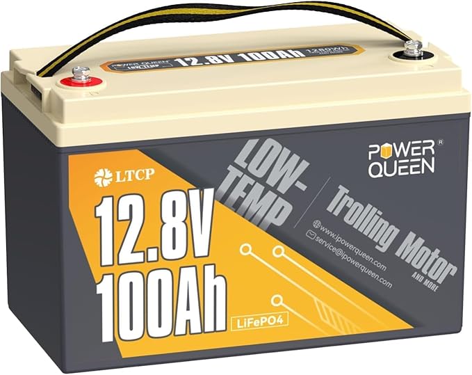 Power Queen Batería LiFePO4 12V 100Ah con Protección contra Bajas Temperaturas100A BMS Celdas de Batería de Litio de Grado A15000 Ciclos para RV BarcoCaravana Sin Red Camping Pesca
