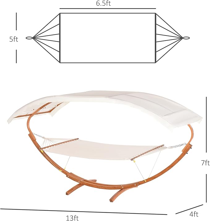 Outdoor Hammock with Stand Accessories Heavy Duty Wooden e Extra Large Sun Shade Canopy Indoor Outside Boho Style Nap Bed Natural Cotton White