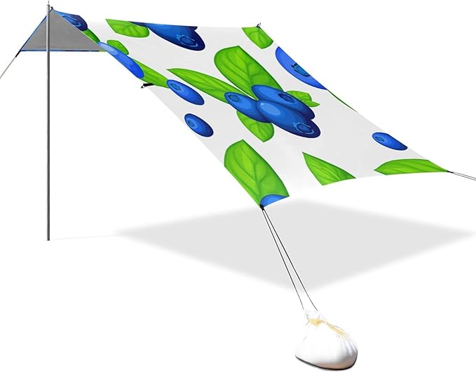 Beach Canopy with Windproof Ropes &amp Sandbags Beach Tent Sun Shade Sun Shelter for Camping Trips Fishing Backyard Fun or Picnics Blueberries