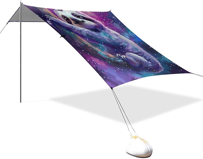 ALAZA Cute Sloth Cartoon Nebula Beach Tent Sun Shelter Portable Canopy Sunshade for Outdoor Camping Picnics Backyard Fun 10x9 ft