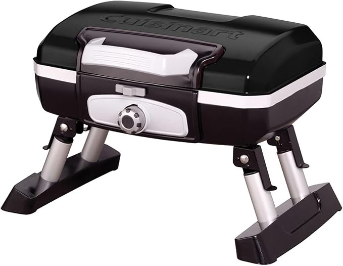 Cuisinart Petite Gourmet Portable Gas Grill Compact &amp Lightweight Tabletop Small Grill for BBQs Camping Tailgates &amp Small Spaces 5500 BTU Burner Folding with Carry Handles Black