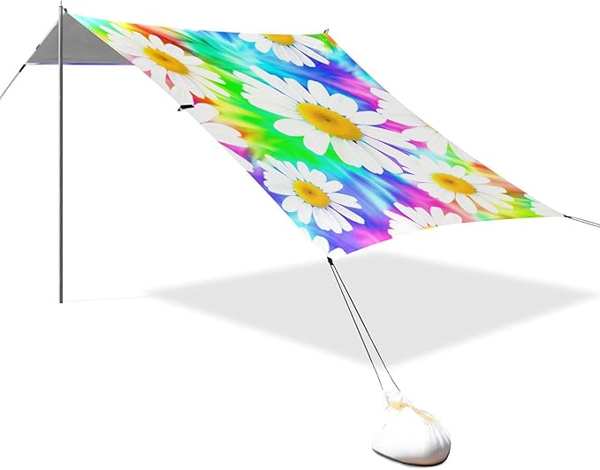 Beach Canopy with Windproof Ropes &amp Sandbags Beach Tent Sun Shade Sun Shelter for Camping Trips Fishing Backyard Fun or Picnics Daisy