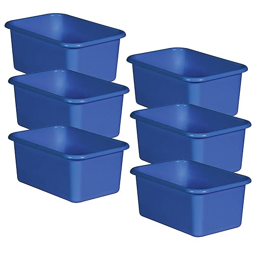 Teacher Created Resources Blue Small Plastic Storage Bin Pack of 6