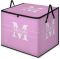 Personalized Name Large Storage Basket with Lid Pink Canvas Storage Bins Quilt Clothes Organizer with Initial Letter for Bedroom Kitchen Bathroom Nursery Shelves Closets