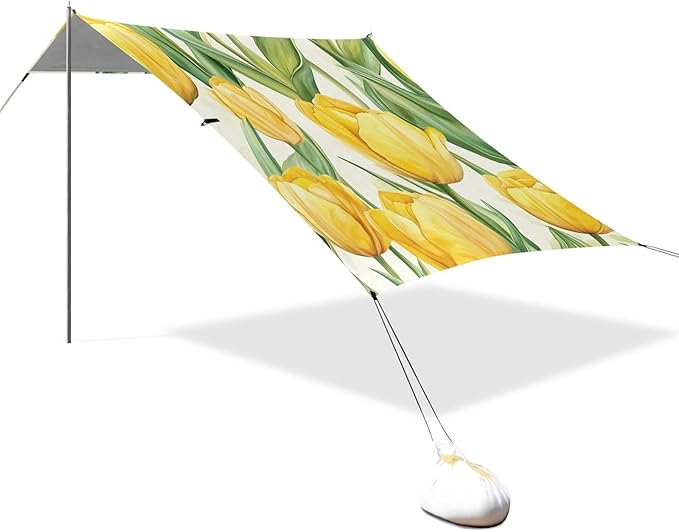 ALAZA Yellow Tulip Flowers Beach Tent Sun Shelter Portable Canopy Sunshade for Outdoor Camping Picnics Backyard Fun 10x9 ft