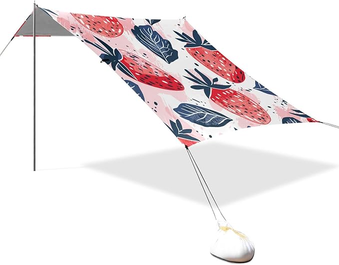 ALAZA Juicy Strawberries with Seamless Beach Tent Sun Shelter Portable Canopy Sunshade for Outdoor Camping Picnics Backyard Fun 10x9 ft