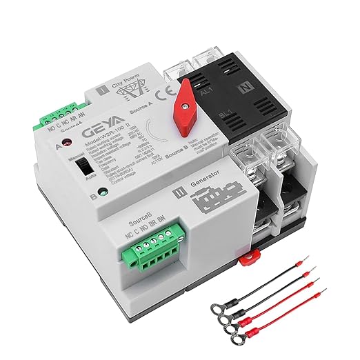 GEYA Mini ATS Automatic/Manual Transfer Switch Solar Auto Dual Power Over &amp Under Voltage Switch 50/60Hz Grid to AC Generator (2Pole 100A 110V)