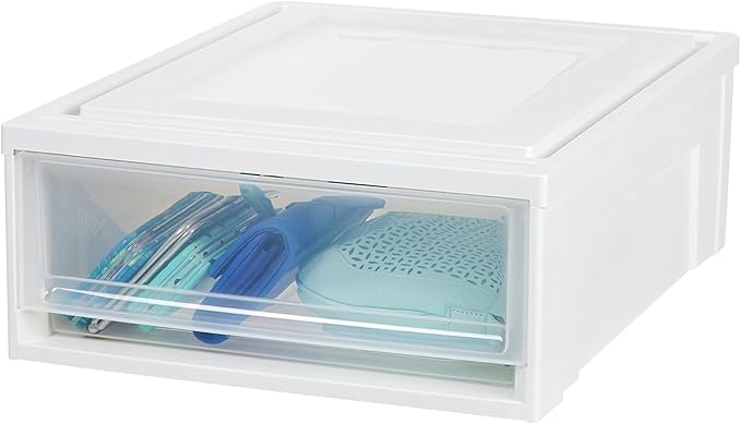 IRIS USA 22 Qt Under Bed Storage Drawer Stackable Plastic Organizer Bin Smooth-Glide Sliding Drawer 8 Pack White