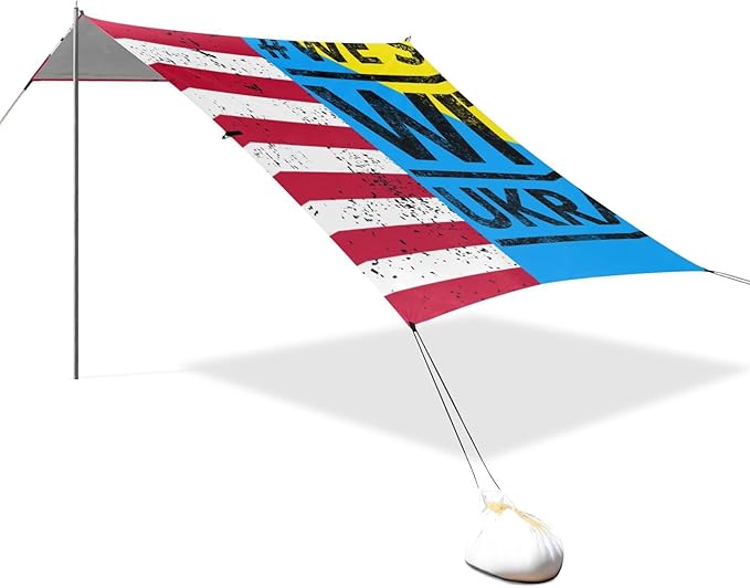 America Ukraine Flag Beach Tent UPF50+ Protection Waterproof Sun Shelter with Carrying Bag for Camping Trips Fishing Backyard Fun or Picnics