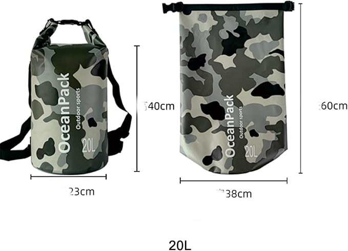 Waterproof Dry Bag With Phone CaseFloating Backpack Camping Waterproof Bag Rafting Beach Bag Dry Bags For Kayaking Boating (Grey 20L)