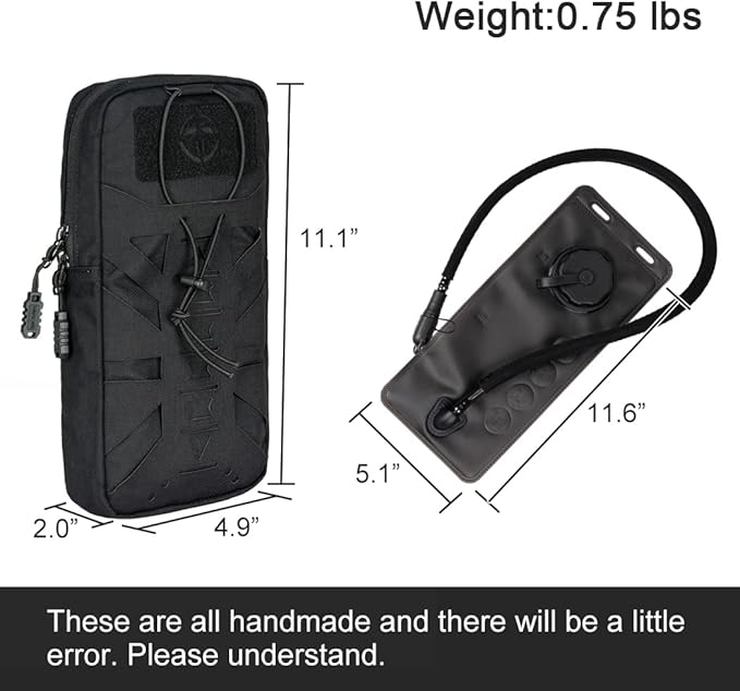 Tactical Hydration Pouch with Inner Bladder for 1L Water Bag Laser Cut MOLLE Hydration Pouch for Hiking Biking Running and Climbin 500D Nylon