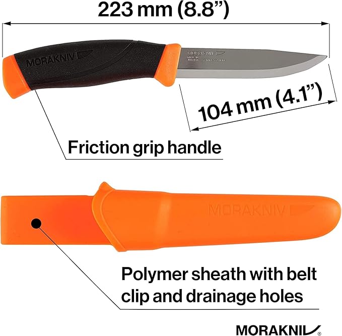 Morakniv Companion Carbon Steel Fixed-Blade Knife with Sheath 4.1 Inch Military Green