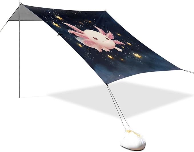 ALAZA Cute Axolotl Star Beach Tent Sun Shelter UPF50+ Protection Beach Shade Canopy w/ 4 Sandbags for Outdoor Camping Fishing Backyard Fun Picnic 10x9 ft