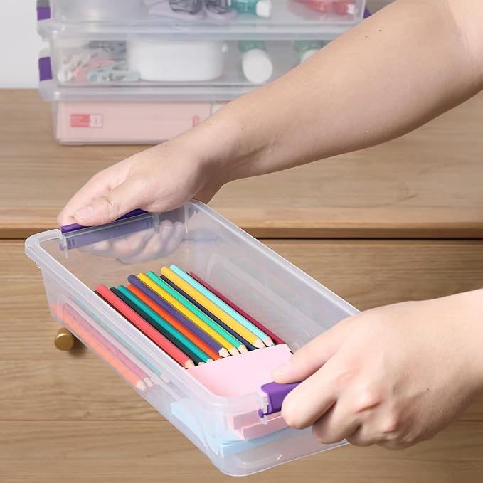 Plastic Storage Containers Clear Craft Storage Bins with Grey HandleOrganizer Box with Durable Lids Stackable Containers for Organizing Craft and Tools (8 Pack-4 Quart Purple)
