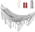 MOSFiATA Backyard Hammock with Tassels Max 500lbs Canvas Fabric Bohemian Style with Thickened Rope and Carry Bag for Outdoor Garden Patio Wedding Decor (Gray)