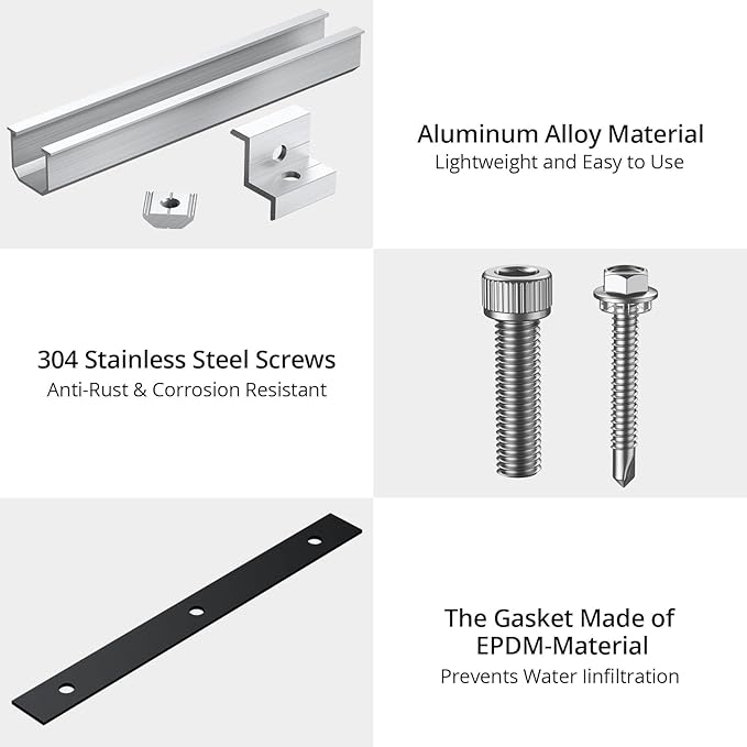 Anbte Solar Panel Bracket Kit 6 Pcs 7.87 in Aluminium Solar Panel Mounting Rail 30mm/35mm Solar Panel End Clamps Solar Panel Brackets for Metal Roof Tin Roof Flat Roof Sheet Roof RV Silver