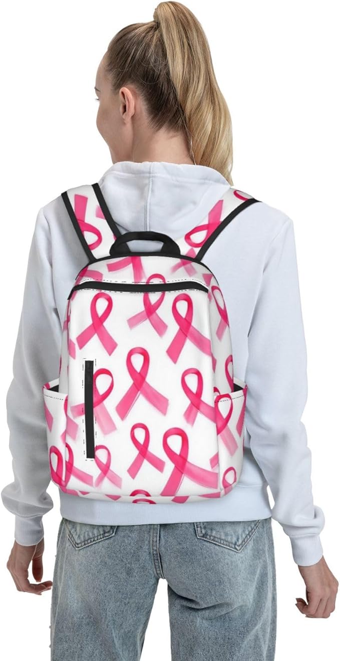 Pink Breast Cancer Ribbon Backpack Bookbag Outdoor Daypack with Adjustable Shoulder Straps Multipurpose Backpack